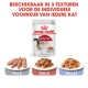Royal Canin Instinctive kattenvoer zakje, 85g, weergegeven met drie texturen: pâté, saus en gel, gelabeld in het Nederlands.