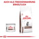 Royal Canin Gastrointestinal Kitten Nassfutterdose und Trockenfutterbeutel, mit dem Text "AUCH ALS TROCKENNAHRUNG ERHÄLTLICH" in fettem Rot.