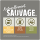 Image promouvant la nourriture pour animaux de compagnie avec "Naturellement Sauvage" et des affirmations : "High meat/fish," "Grain-free," et "No additives."