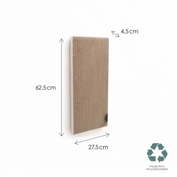 Wandmontierter Katzenkratzbaum aus recyceltem Papier, mit den Maßen 62,5 cm x 27,5 cm x 4,5 cm.