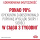 Obraz promujący produkt dla zwierząt z tekstem stwierdzającym: "Ponad 90% opiekunów zauważyło poprawę w wyglądzie skóry i sierści w ciągu 3 tygodni."