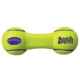 Jouet pour chien vert vif en forme d'haltère avec des accents violets, portant le texte "SQUEAKER" et le logo "KONG AirDog."
