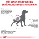 Hundesilhouette mit einer Nieren-Grafik und deutschem Text zu den Ernährungsbedürfnissen von Hunden mit Nierenproblemen, der Lebensqualität und Symptomen hervorhebt.