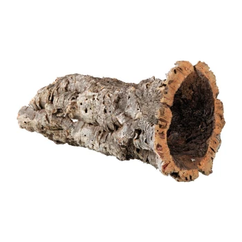 Natürlicher Korkrinden-Tunnel für kleine Haustiere, mit einer strukturierten Außenseite und hohlem Inneren, ideal zum Verstecken und Erkunden.