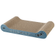Griffoir pour chat bleu et beige avec le texte 'WILD CAT' et une illustration ludique d'un chat rayé sur un côté.