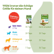 Infografik (Deutsch): „Wähl immer die richtige Größe für deinen Hund“ und „Empfohlen: 1 Snack/Tag“; Whimzees-Größen 2–27 kg.