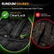 Geteiltes Bild: links CleanLock-Reißverschlusslasche mit grünem Häkchen; rechts haariger Klettverschluss mit rotem X. Text: 'RUNDUM SAUBER, CleanLock'.