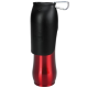 Une bouteille d'eau isolée pour animaux de compagnie rouge et noire avec un clip de mousqueton, présentant un logo qui dit "Dog Creek."