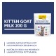 GimCat Kitten Ziegenmilch 200g Packung mit grauem Kätzchenbild, deutschem Text und Nährstoffsymbolen auf blauem Hintergrund.