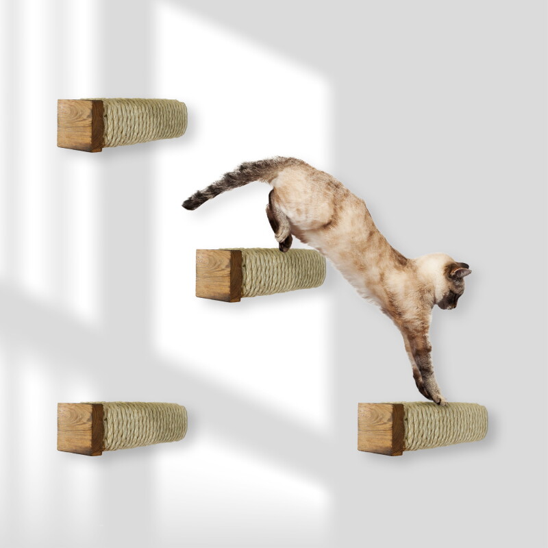 Rohrschneider ® Katzentreppe, Wandelement für Katzen mit starkem Sisalseil, 4-er Set sandbraun