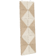 Tapis à griffer pour chat rectangulaire en sisal beige et blanc avec motif en losanges et crochets suspendus.