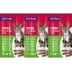 Three packages of FIT+FUN cat treats, labeled "Sticks mit Kaninchen & Pute," featuring a tabby cat and showing ingredients in multiple languages.
