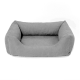 Orthopädisches Memory-Schaum-Haustierbett in Grau mit Text über perfekte Druckverteilung für entspannte Gelenke und tiefen Schlaf.