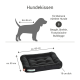 Schwarzes Hundebett für kleine bis mittelgroße Hunde, mit den Maßen ca. 60 cm x 55 cm und 10 cm dick, geeignet für Rassen wie Beagle und Französische Bulldogge.
