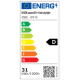 Energieetikett für EHEIM powerLED+ fresh daylight, zeigt Effizienzklasse D, mit einem Verbrauch von 31 kWh/1000h.