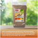 Tüte PANTO Premium geschälte Sonnenblumenkerne für Vögel mit Bildern von drei Vögeln und Produktdetails auf Deutsch.