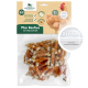 Packung Knuffelwuff Mini Denties mit Hähnchenfilet, mit kleinen knochenförmigen Leckerlis, 3% Fett und einem wiederverschließbaren Reißverschluss.