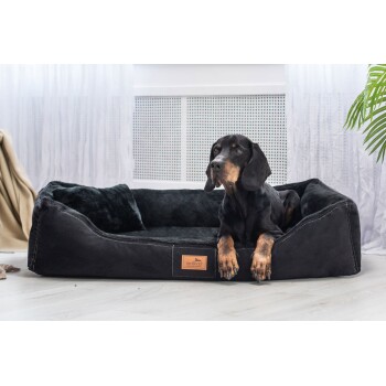FLOYD - Ultraweiches orthopädisches Hundebett High-Tech-Velours und Plüsch VISCO schwarz 1,5 m, 25 cm, 1 m