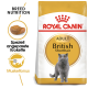 Royal Canin Adult British Shorthair Katzenfuttertüte mit einer grauen British Shorthair Katze, mit Text, der die Rassenernährung und spezielle Kroketten hervorhebt.