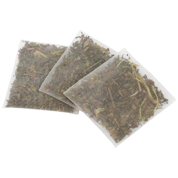 Three mesh sachets filled with dried herbs, leaves and stems for small pets.