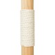 A close-up of a wooden cat scratching post wrapped in white sisal rope, designed for pet scratching and climbing.