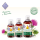 Flaschen mit ChronoBalance Mariendistelöl für Katzen und Hunde, gekennzeichnet mit Vorteilen wie Omega-6- und Omega-9-Fettsäuren und reich an Vitaminen.