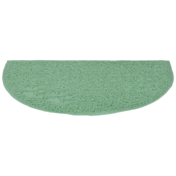 Green pet mat with a textured surface and paw print design, ideal for keeping floors clean.