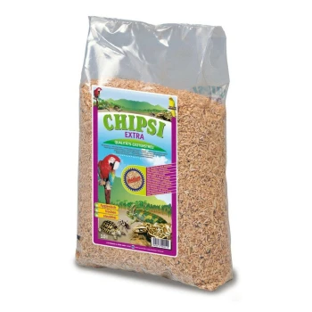 Klare Tüte Einstreu aus Holzspänen mit Aufdruck 'CHIPSI EXTRA', Papageien- und Reptilienbildern, 10 L