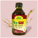 Flasche mit cdVet Fit-BARF Öl 3-6-9 mit Ölspritzern, beschriftet mit '100% Natur' und 'Öl 3-6-9' auf einem rosa Hintergrund.