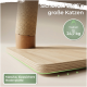 Mit Sisal umwickelter Kratzpfosten auf einer Sperrholz-Basis; sichtbarer Text: 'Sicherer Halt für große Katzen', 'Tragkraft 24,7 kg'.