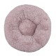 Rundes, flauschiges Haustierbett in sanftem Rosa, mit einem plüschigen äußeren Rand und einem gemütlichen inneren Kreis, in dem Haustiere bequem ruhen können.