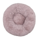 Rundes, flauschiges Haustierbett in sanftem Rosa, mit einem plüschigen äußeren Rand und einem gemütlichen inneren Kreis, in dem Haustiere bequem ruhen können.