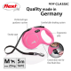 Pink flexi dog leash with ergonomic grip, sturdy tape, and comfortable braking system. Features a connection slot for flexi Multi Box.