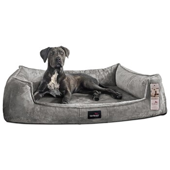 ® Orthopädisches Hundebett FRANKLIN Kuscheliger Teddy-Stoff - Hundesofa grau/ grau 1,3 m, 25 cm, 1 m