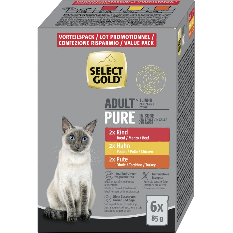 SELECT GOLD Adult Pure in Saus Multipack 6x85g