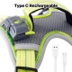 Neon-gelb-graues Hundegeschirr mit USB-Type-C-Lademodul und Kabel; sichtbarer Text 'Type C Rechargeable'