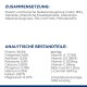 Haustierfutterverpackung, die Zusammensetzung und analytische Komponenten auf Deutsch anzeigt, einschließlich Protein, Fett, Vitamine und Energiewert.