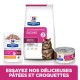 Régime prescrit Hill's Gastrointestinal Biome pour chats : nourriture sèche et humide avec un chat portant un collier bleu. Texte : "Essayez nos pâtés et croquettes savoureux."