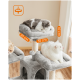 Zwei Katzen entspannen sich auf einem plüschigen grauen Katzenbaum mit zwei erhöhten Plattformen, der 35 cm breit und 10 cm hoch ist.
