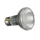 LED-Lampe mit einer reflektierenden, strukturierten Linse und einem silbernen Sockel, entworfen für energieeffiziente Beleuchtung.