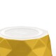 Gelber geometrischer Futterbehälter für Haustiere mit einem weißen Deckel, der ein modernes Design und einen sauberen, minimalistischen Look zeigt.