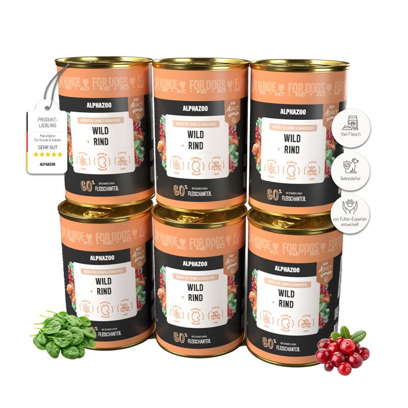ALPHAZOO Nassfutter Wild + Rind 6 x 400g für Hunde