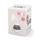 Boîte de jouet interactif pour chat Catit Pixi avec un spinner à plumes, conçue pour un jeu actif, avec une image de chat sur le côté.