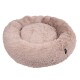 Runder, plüschiger Haustierbett in einer sanften beige Farbe, mit einem flauschigen Äußeren und einem gemütlichen, gepolsterten Zentrum.