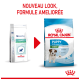 Deux sacs de nourriture pour chien : à gauche "Royal Canin Pediatric Junior" pour petits chiens, à droite "Royal Canin Puppy Mini" pour chiots de 2 à 10 mois.