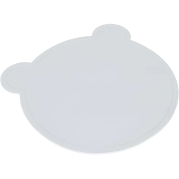 White pet feeding mat shaped like a bear's face, featuring rounded ears and a smooth surface.