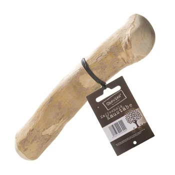 Ein natürlicher Kaustick für Haustiere, beschriftet mit "Chewies", mit einem Etikett, das "Kaffeebohz Kaustäbe" zeigt, das eine hellfarbige Holzstruktur präsentiert.