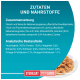 Zutaten und Nährstoffe für Katzenfutter, enthält 4% Lachs, 78% Feuchtigkeit, 13% Protein, 3,6% Fett, Omega-3 und Omega-6 Fettsäuren.