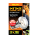 Emballage d'ampoule de spot de chauffage intense de 50W avec un gros plan d'un lézard, avec "+75% Intense" et le logo "Exo Terra".