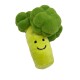 Ein plüschiges Brokkoli-Spielzeug mit einem lächelnden Gesicht, das eine grüne Spitze und einen gelben Stiel hat, ideal für Haustiere.